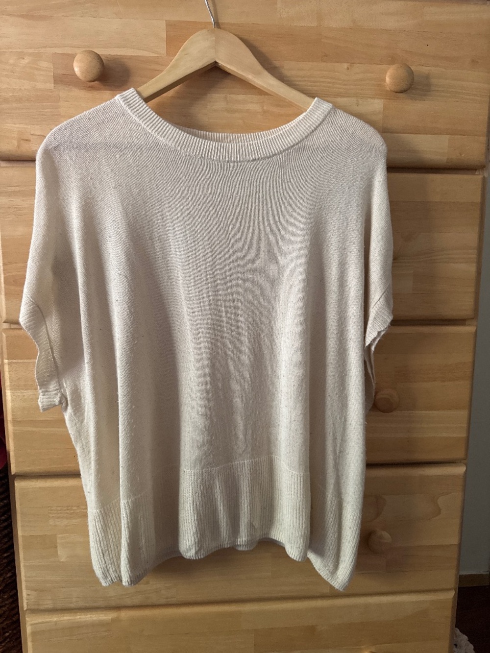 Halogen Birch Cream Viscose Knit Short Sleeve Crewneck Sweater - HA408040MI
